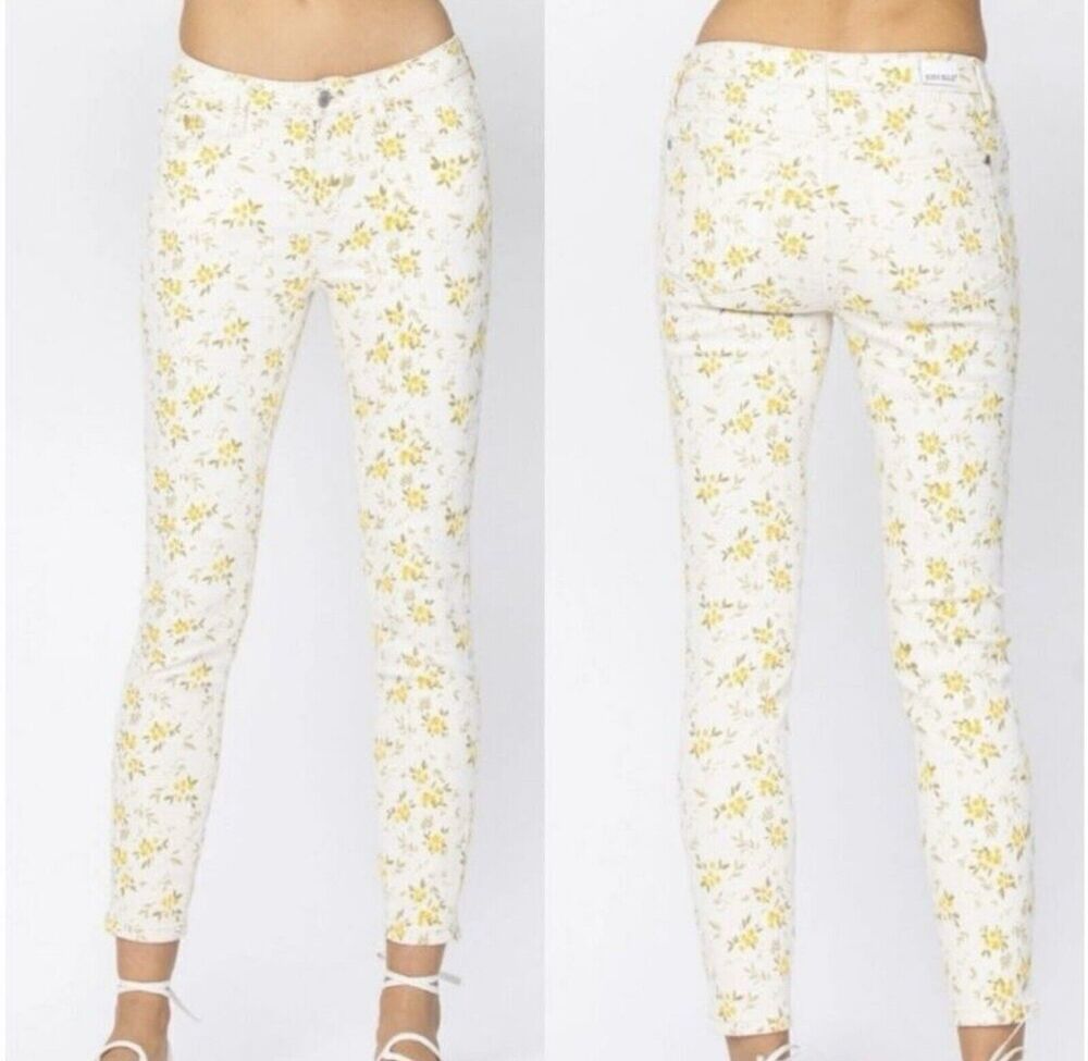 Judy Blue Garden Meadow Floral Skinny Fit Jeans Beige 26